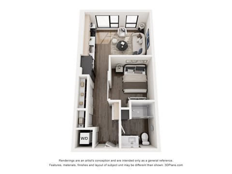 Floor plan for studio, 1 bath, 544 sqft